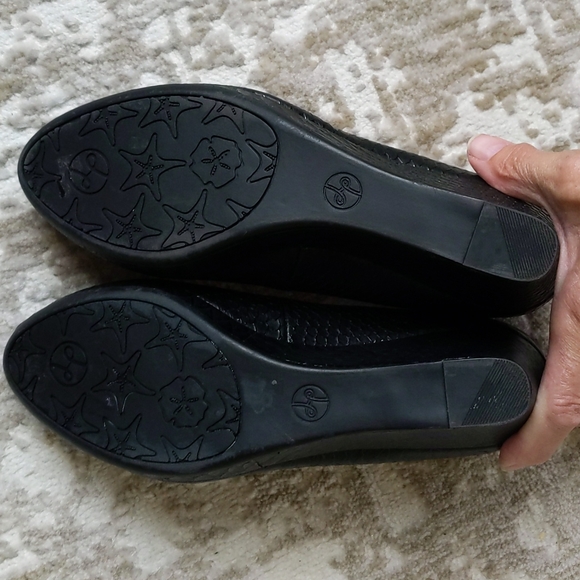 Lindsay Phillips Python Print  Floral Peep Toe Wedge 7M Black - Picture 16 of 17